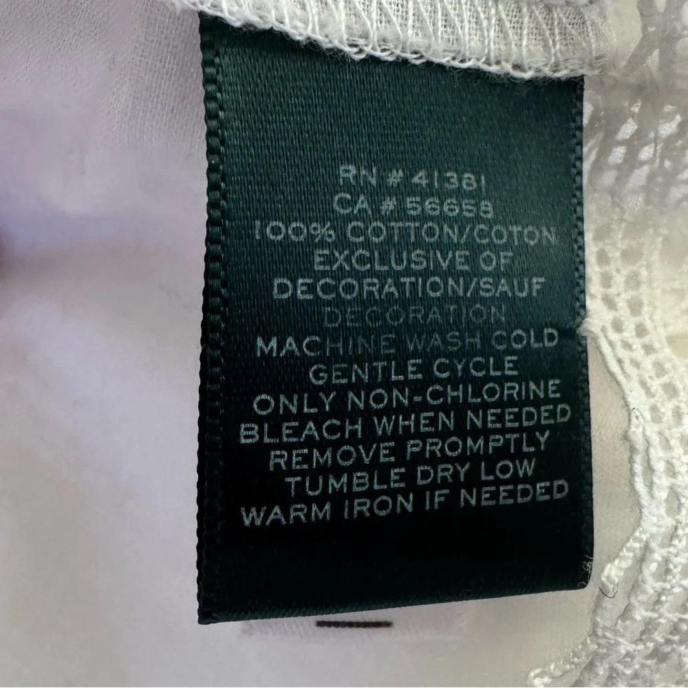 Lauren Ralph Lauren White Cotton Sleeve Peasant Blouse Size Large EUC like new - Picture 5 of 12